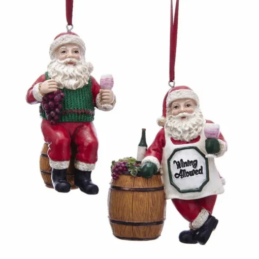 Kurt Adler NYC E0275 Wine Santa With Barrel Ornaments, 2 Assorted