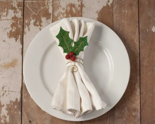 TF8627 Bethany Lowe Holly Leaf Napkin Ring